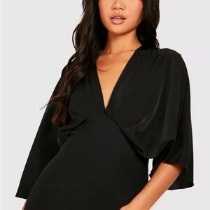 NWT Elegant Black V-Neck Satin Dress, US 12